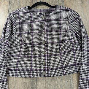 Torrid Blazer Jacket Womens 1X Purple Plaid Cropped Long Sleeve Button BOHO NWT